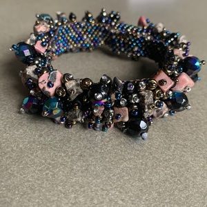 Handmade Coral Iridescent Beaded Bracelet